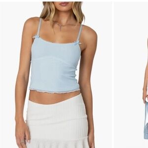 EDIKTED Baby Blue Bethany Stretch Mesh Camisole Tank Y2K